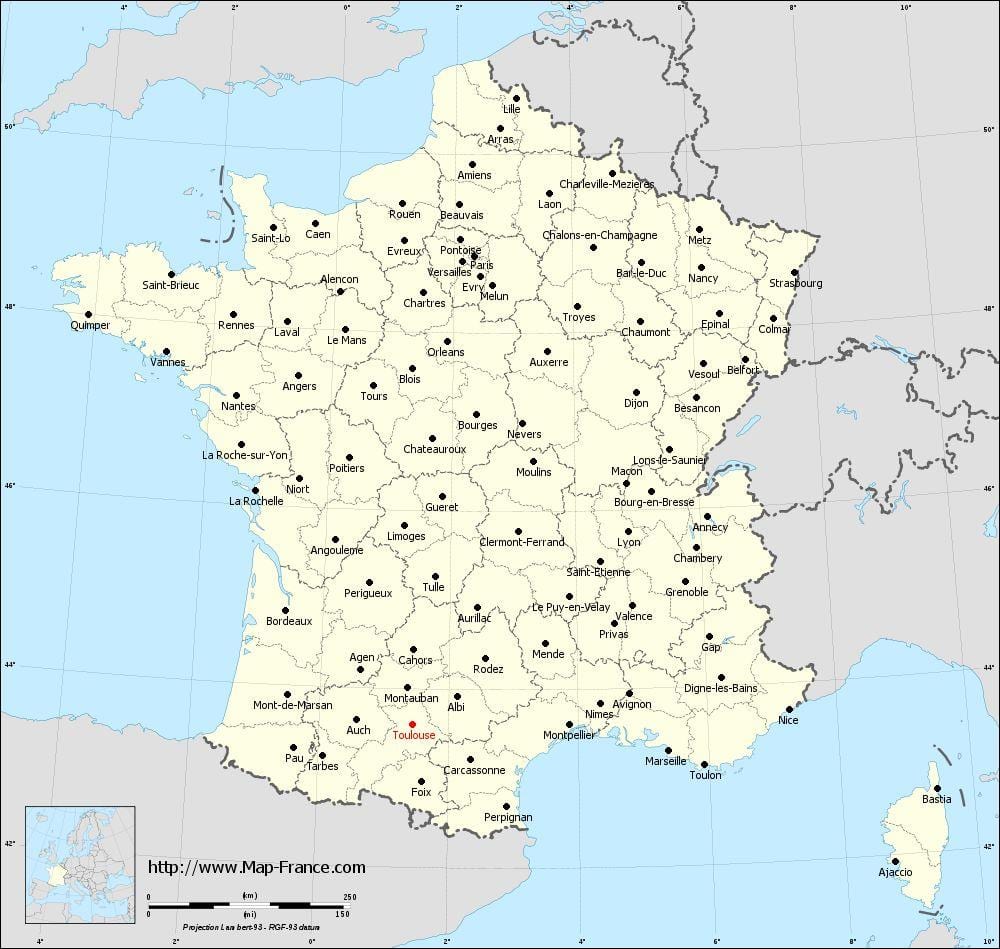 মানচিত্র, ফ্রান্স এর Toulouse দেখাচ্ছে