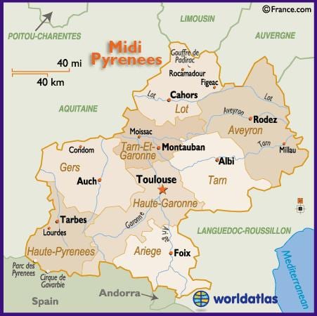 map of Toulouse, এবং পার্শ্ববর্তী এলাকায়