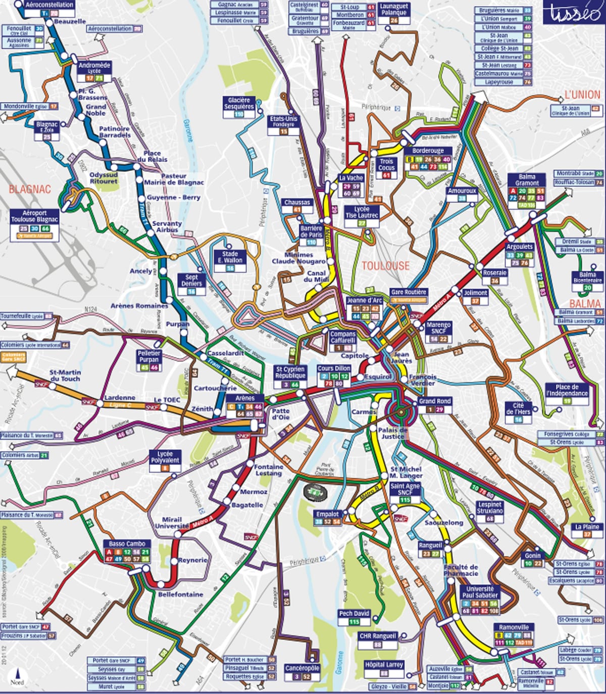 Toulouse, বাস রুট ম্যাপ