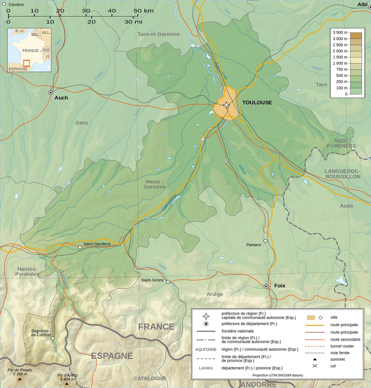 স্থান বিবরণ সম্বন্ধীয় মানচিত্র, Toulouse,