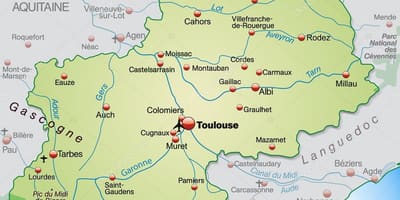 Toulouse অঞ্চলের মানচিত্র