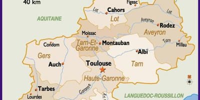 Map of Toulouse, এবং পার্শ্ববর্তী এলাকায়