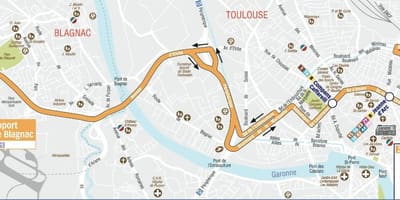 Map of Toulouse, এয়ারপোর্ট শাটল রুট 